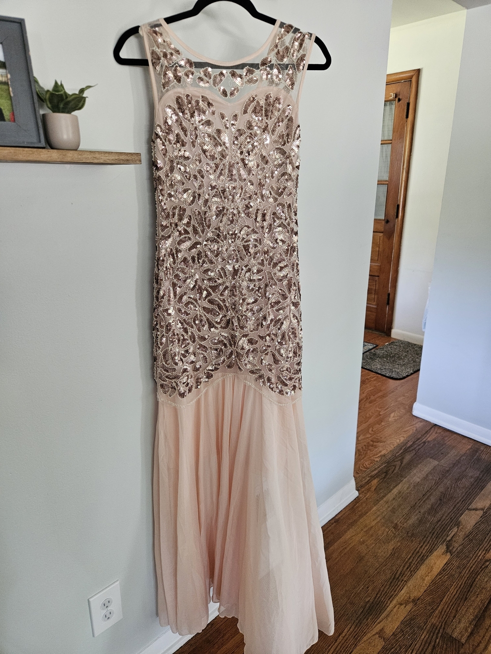Elegant Sequin Embellished Maxi Dress - Blush Pink